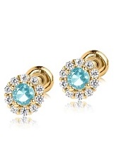 fancy yellow gold cubic zirconia March baby birthstone earrings